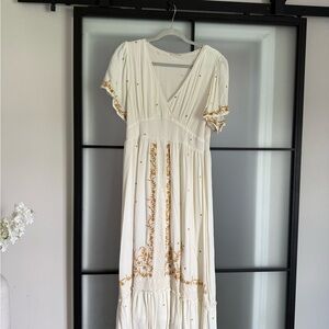 Elegant Cream & Yellow Embroidered Dress